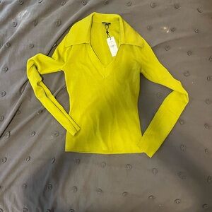 NWT express green knit v-neck collared sweater XS